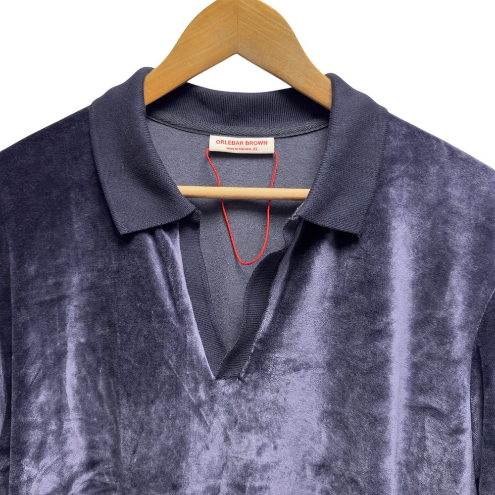 Orlebar Brown NEW Mens XL Navy Blue Bouvet Velour Velvet L/S Pullover Polo Shirt
